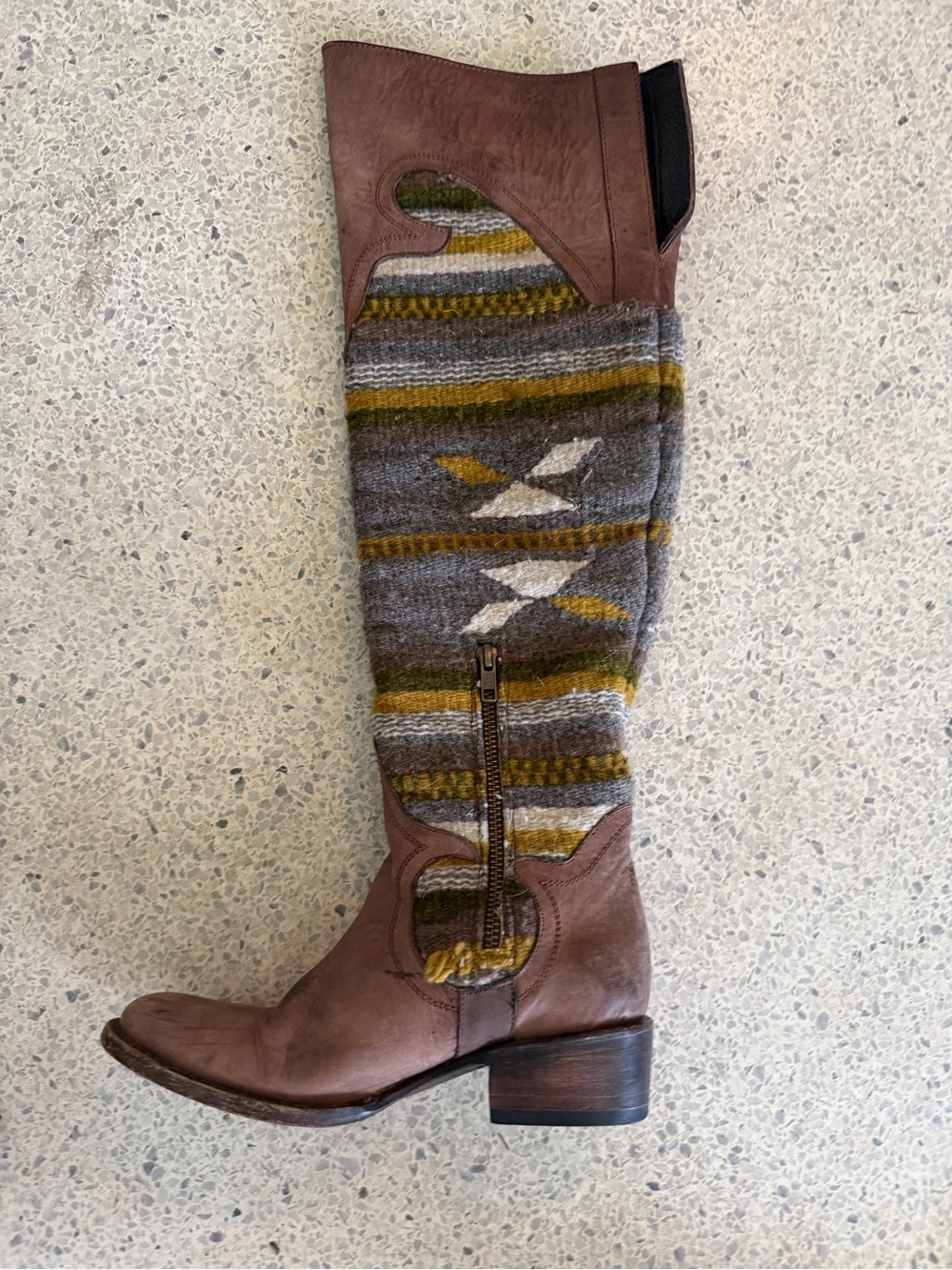 Freebird by Steven Brown Leather & Gray Striped Knit Knee Boot